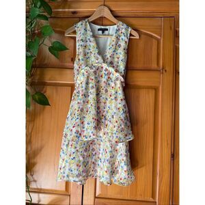 Banana Republic  Twist Knot Front V Neck Ruffle Floral Mini Dress SZ 4/P